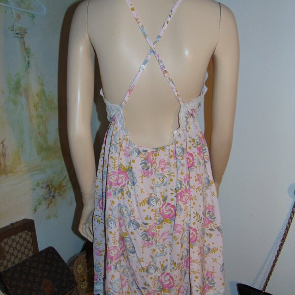 Studio 38 LA Floral Slip Dress Pink Coquette Prairie Cottagecore Mini 6 Medium - Picture 6 of 12